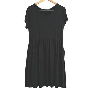 West Kei Cap Sleeve Knit Midi Black Dress XL Rayon Modal Pocket Scoop Neck Comfy